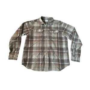 Columbia Brown Gray Plaid Corduroy Mens Medium Button Up Shirt